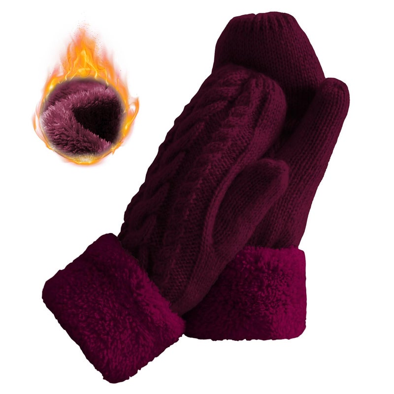Whiteleopard Women's Winter Gloves Warm Lining - Cozy Wool Knit Thick Gloves Mittens in 11 color (wine red) - Image 1